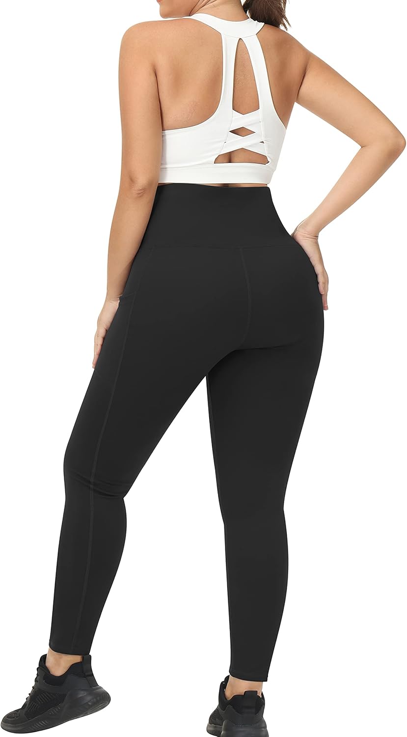 High Waist Corsets Compression Leggings for Women Tummy Control,Pockets Yoga Pants with Waist Trainer Attached Black